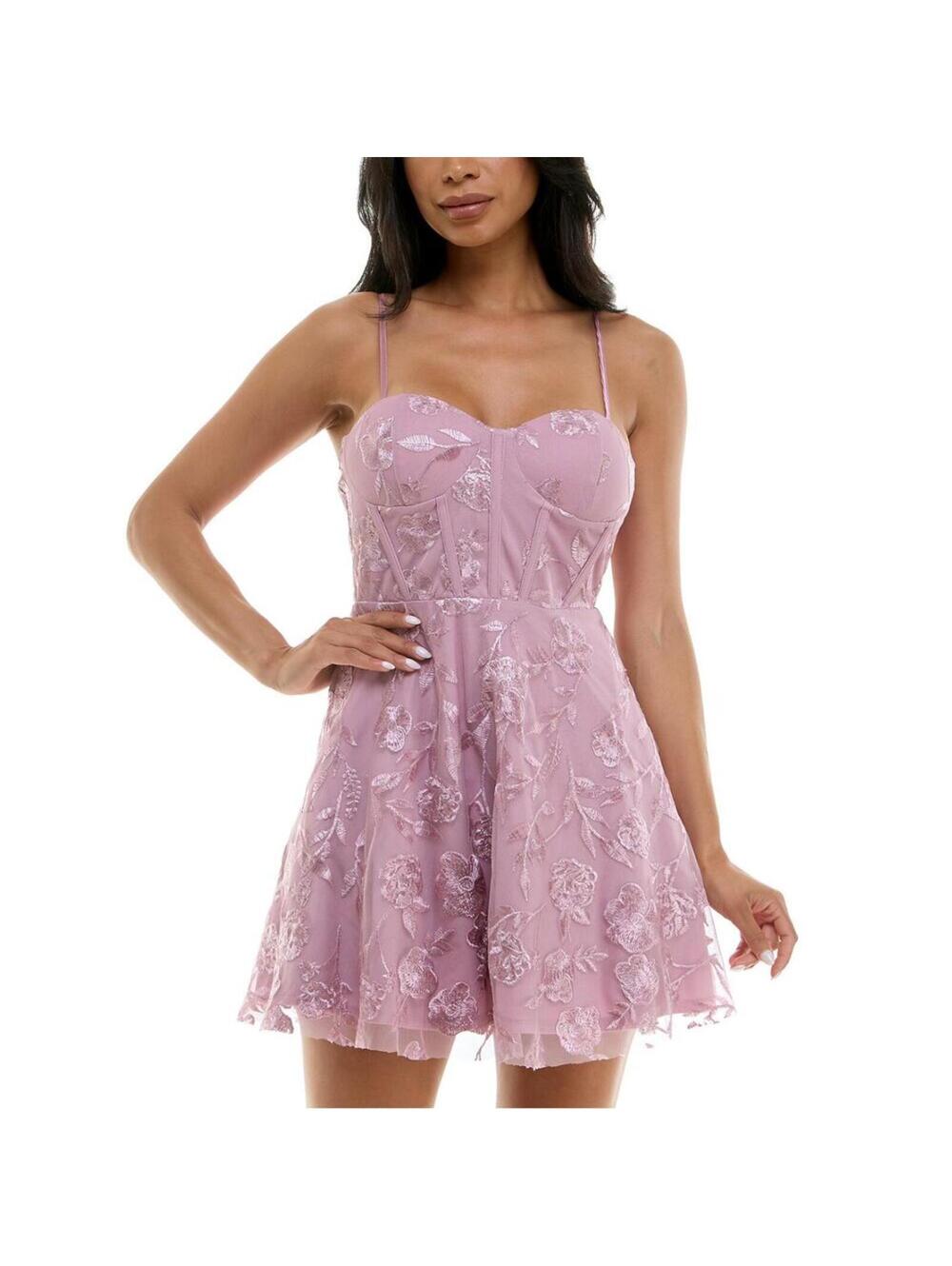 NWT Trixxi Pink Mini Dress Embroidered mesh Corset Juniors 3 / XS cottage